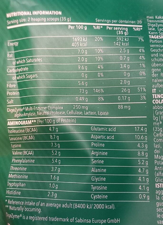 Foto da tabela nutricional