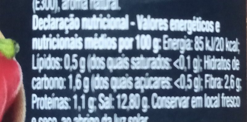 Foto da tabela nutricional