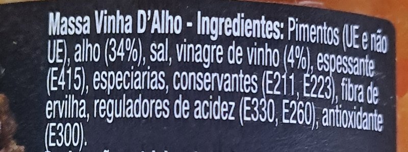 Foto da lista de ingredientes