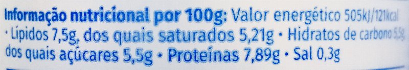Foto da tabela nutricional