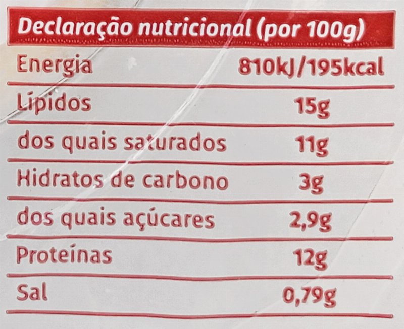 Foto da tabela nutricional