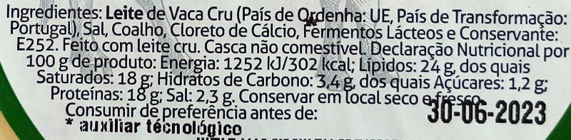 Foto da lista de ingredientes