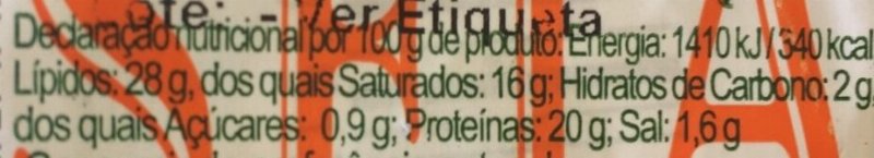 Foto da tabela nutricional