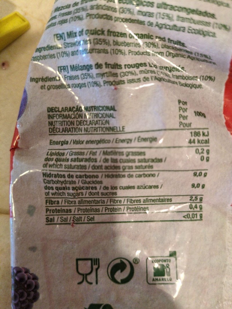 Foto da tabela nutricional