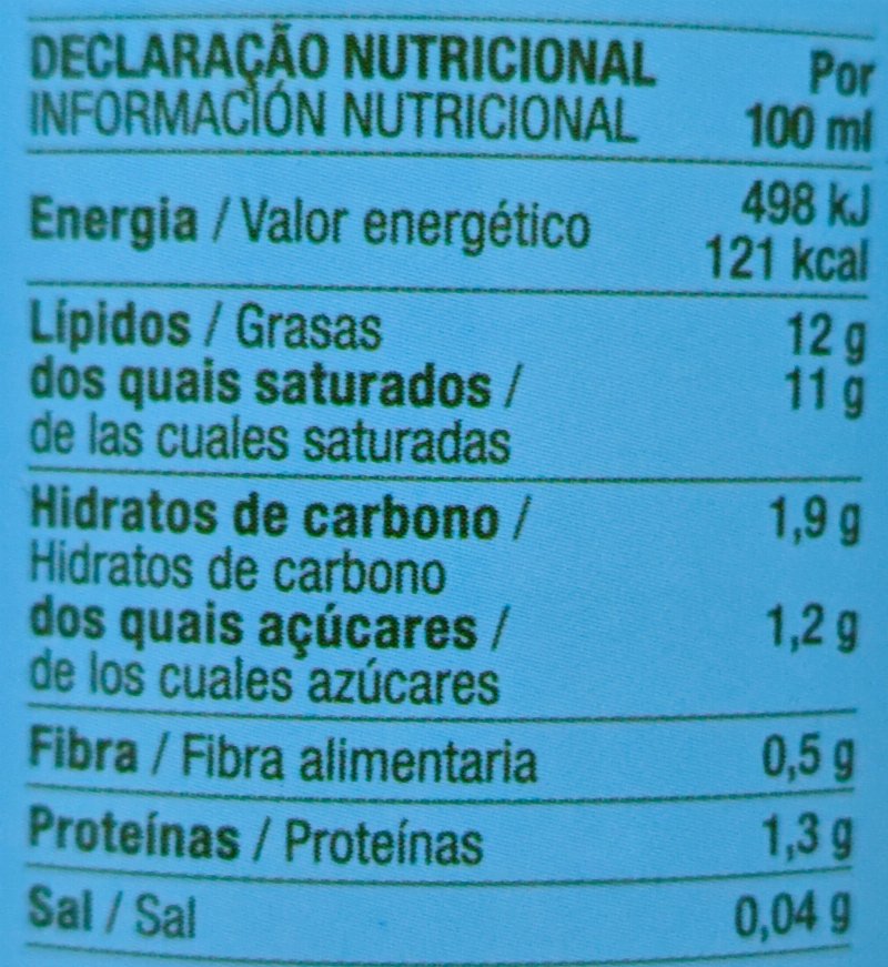 Foto da tabela nutricional