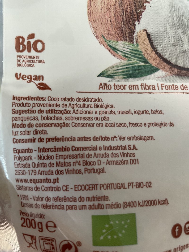 Foto da lista de ingredientes