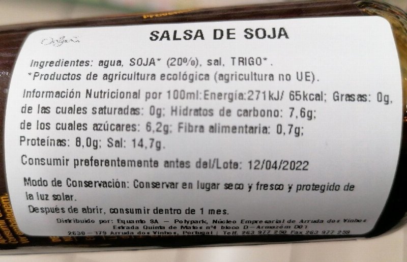 Foto da tabela nutricional