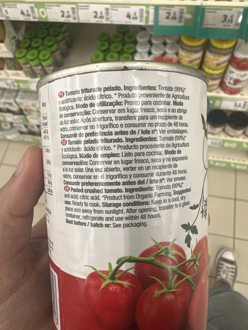 Foto da lista de ingredientes