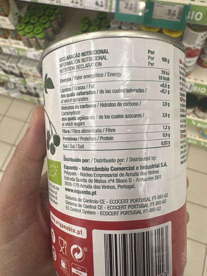 Foto da tabela nutricional
