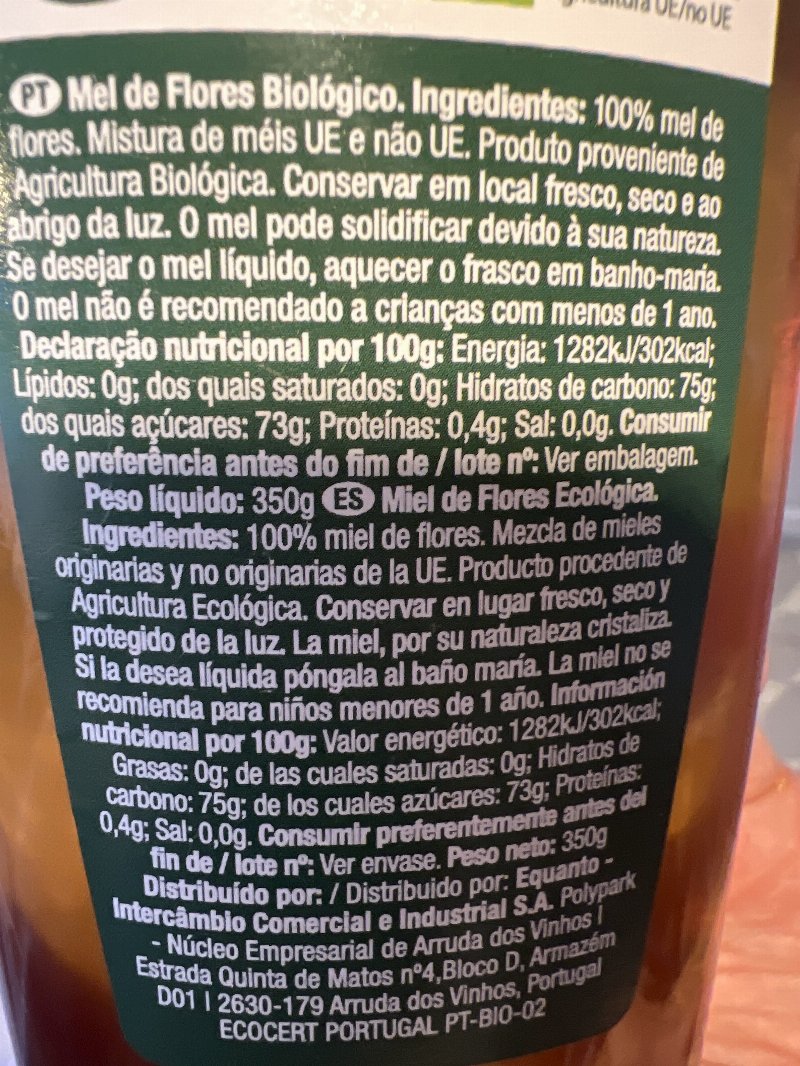 Foto da lista de ingredientes