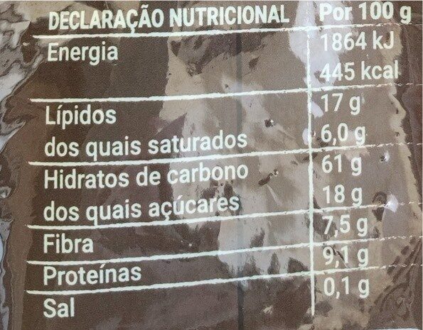 Foto da tabela nutricional