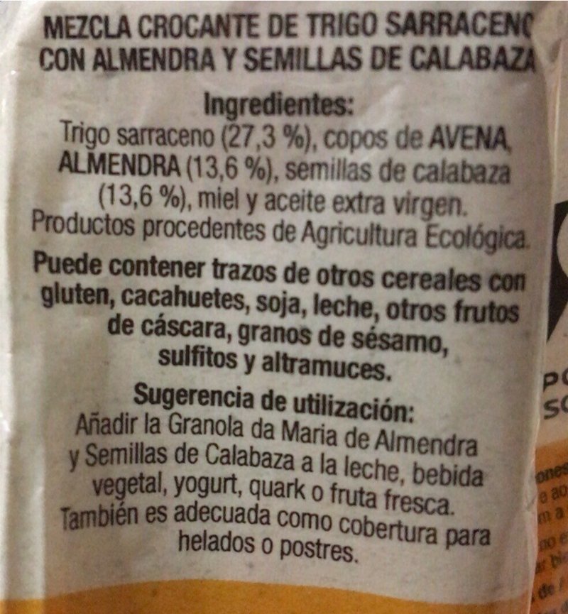 Foto da tabela nutricional