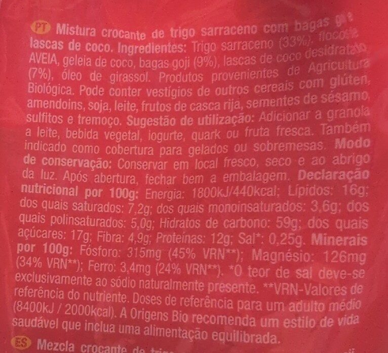Foto da tabela nutricional