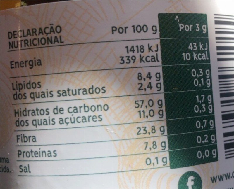 Foto da tabela nutricional