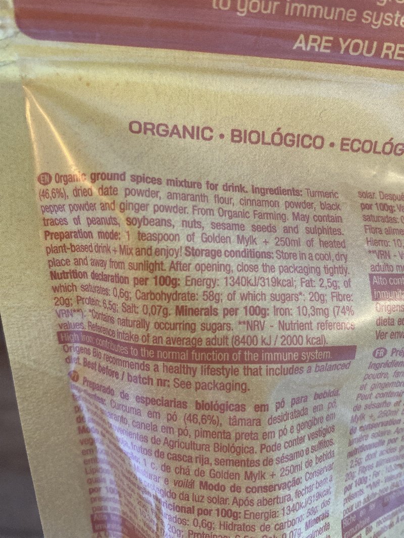 Foto da lista de ingredientes