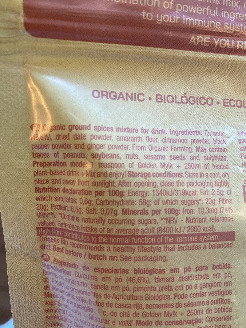 Foto da tabela nutricional