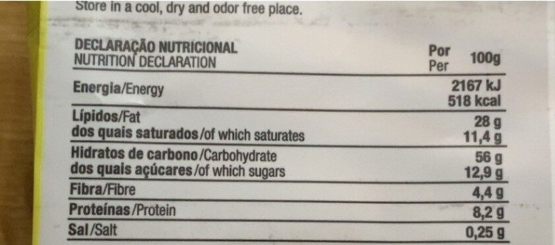 Foto da tabela nutricional