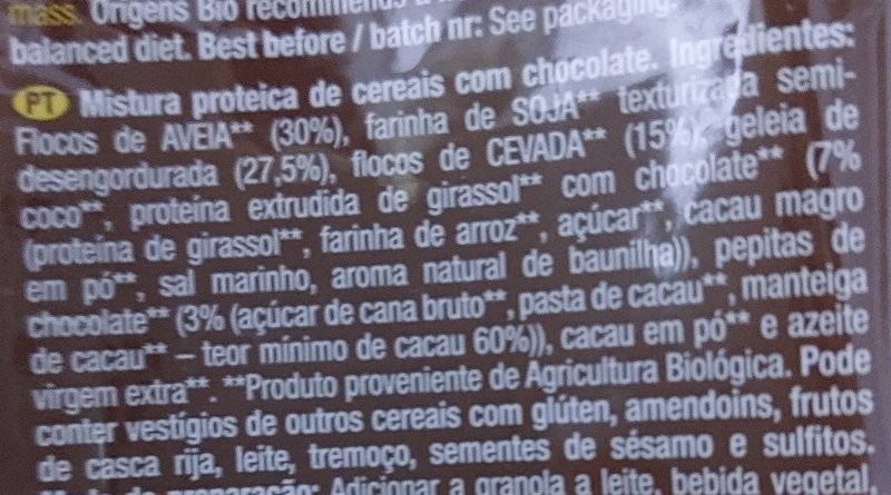 Foto da lista de ingredientes