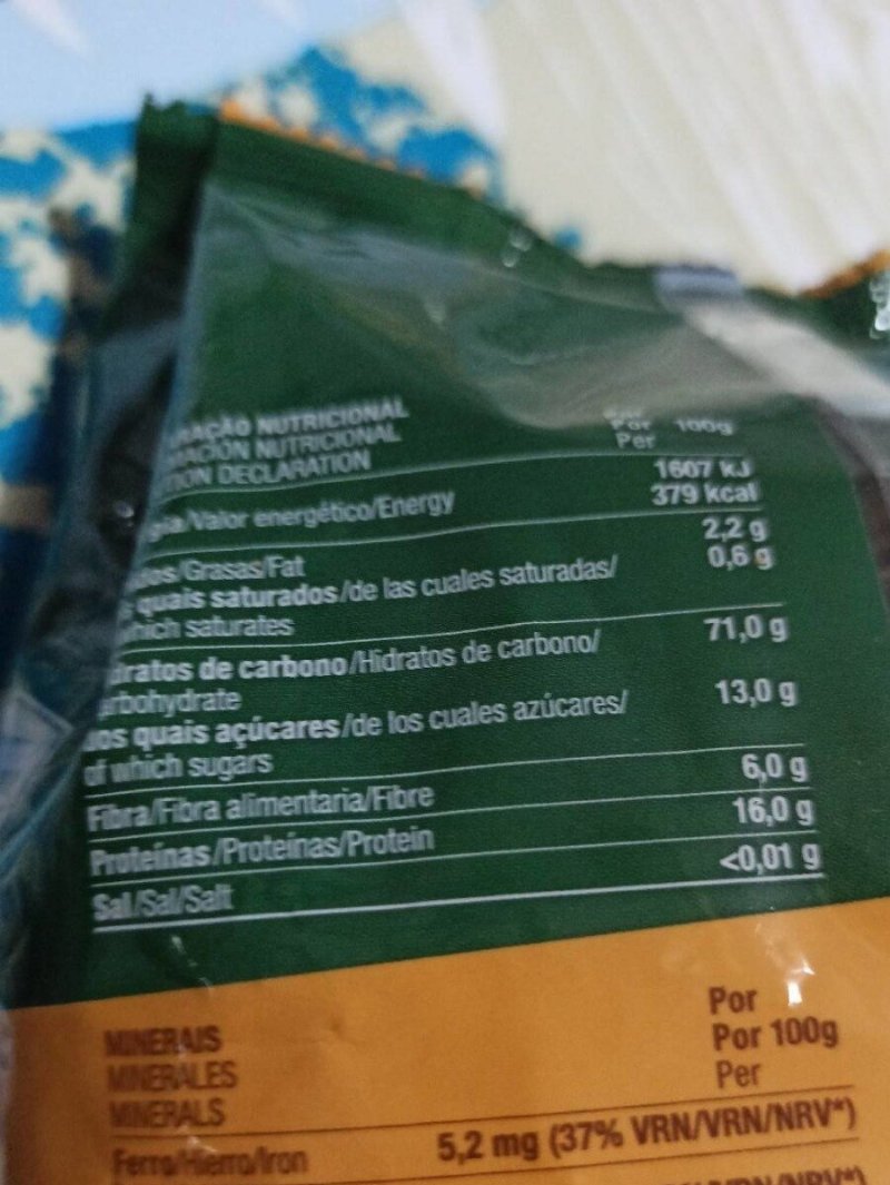 Foto da tabela nutricional