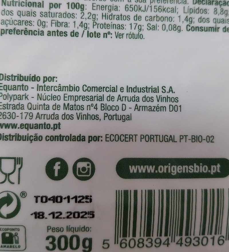 Foto da tabela nutricional
