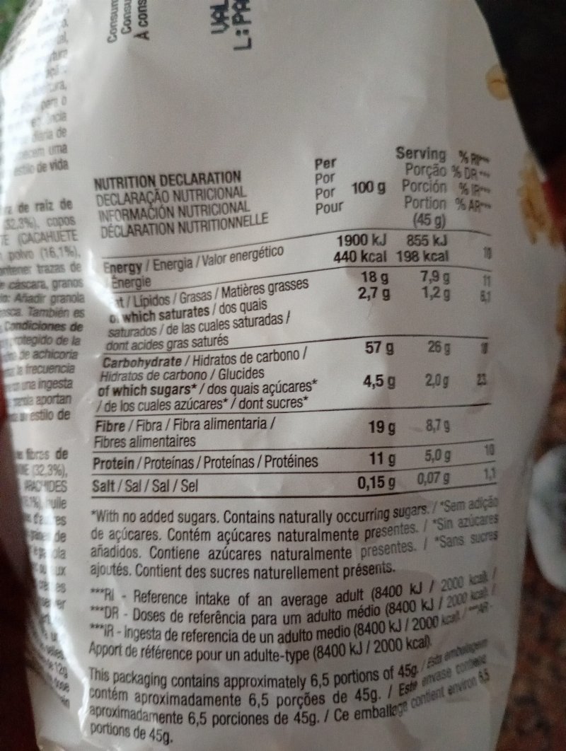 Foto da tabela nutricional