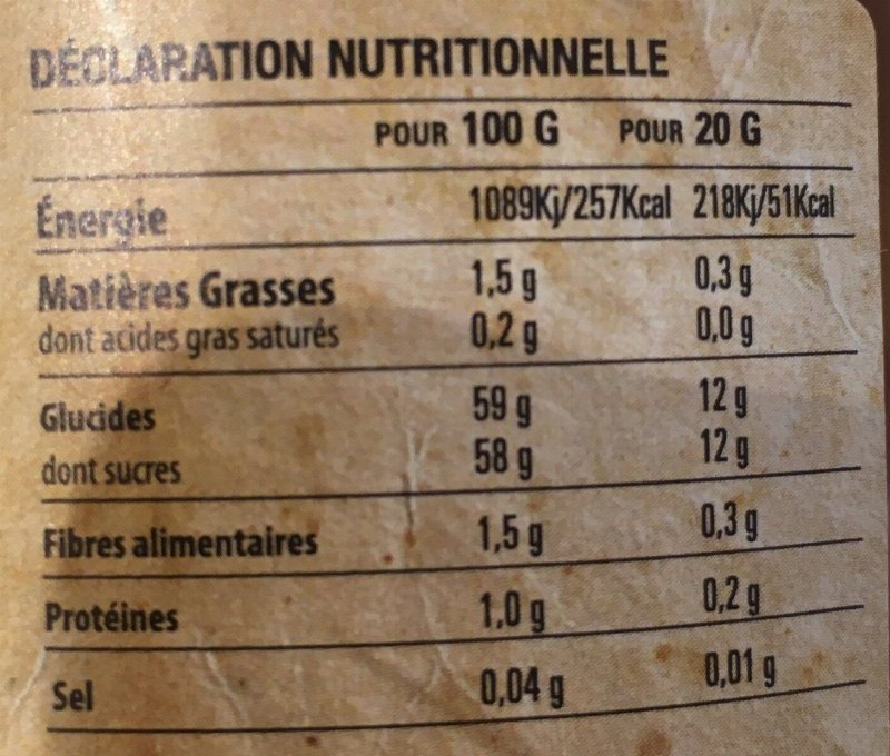 Foto da tabela nutricional