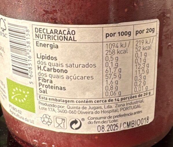Foto da tabela nutricional