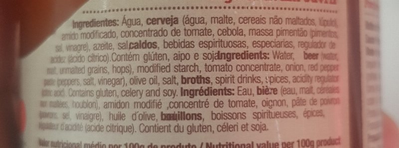 Foto da lista de ingredientes