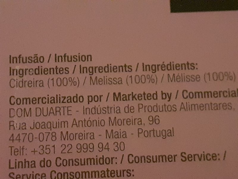 Foto da lista de ingredientes