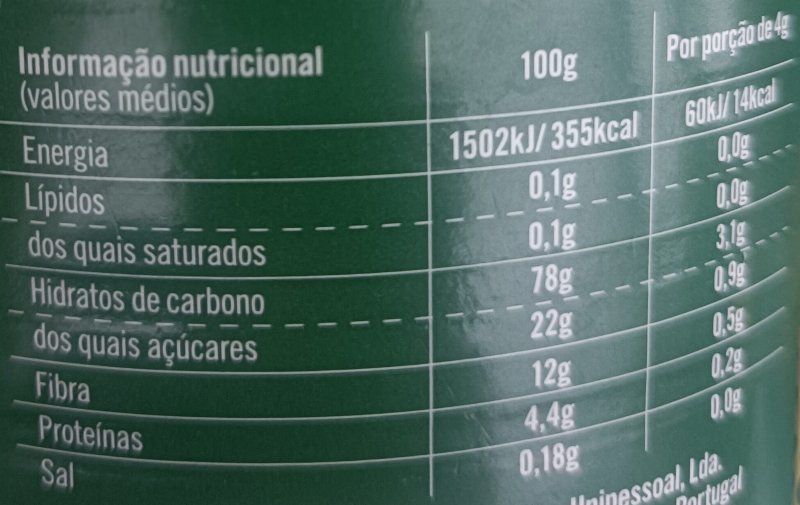 Foto da tabela nutricional