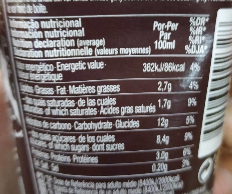 Foto da tabela nutricional