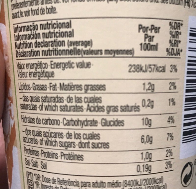 Foto da tabela nutricional