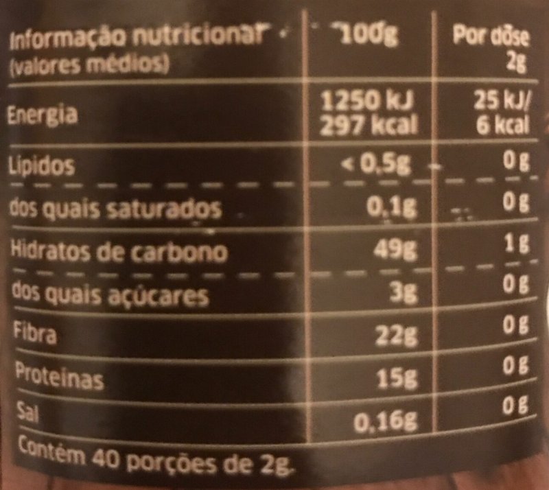 Foto da tabela nutricional