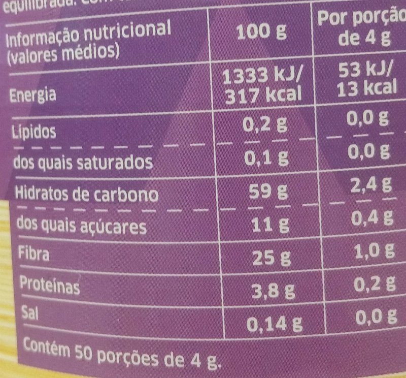 Foto da tabela nutricional