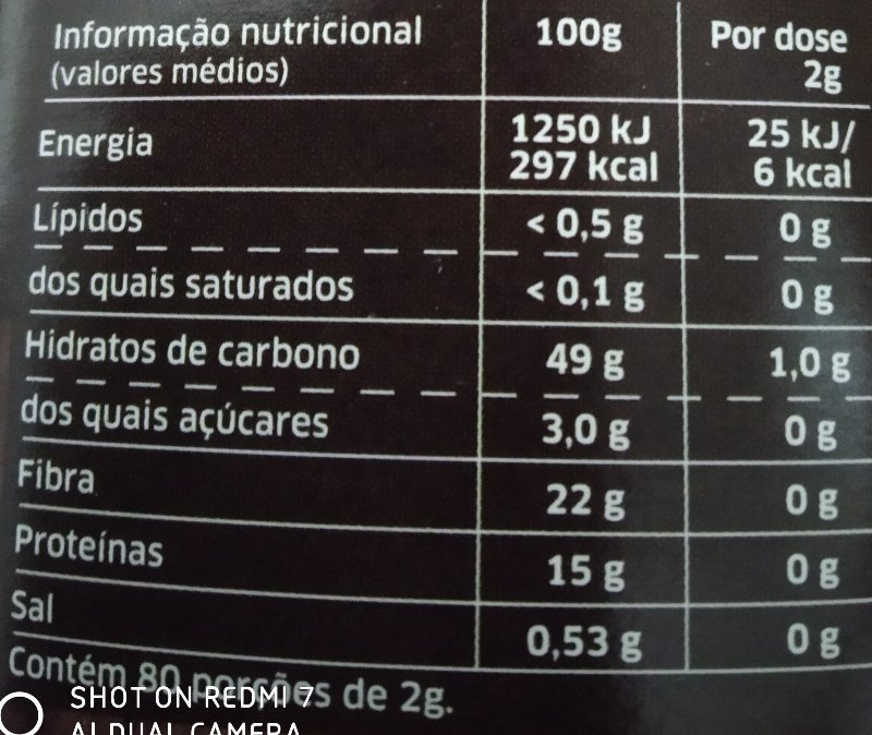 Foto da tabela nutricional