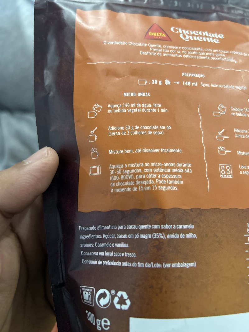 Foto da lista de ingredientes