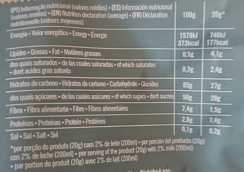 Foto da tabela nutricional