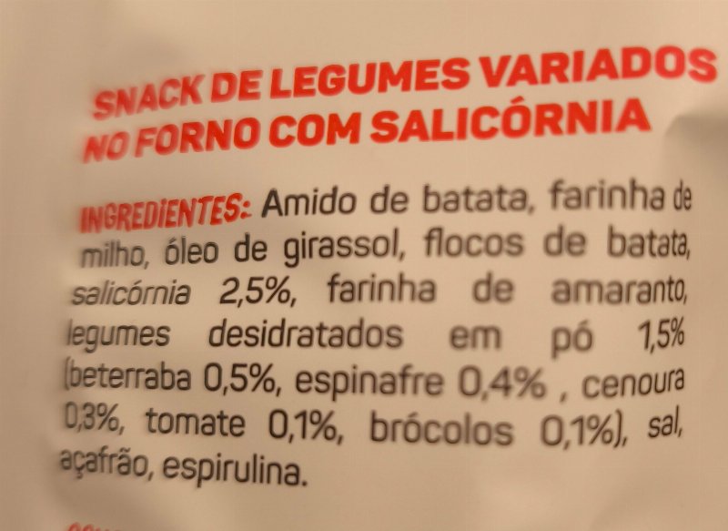 Foto da lista de ingredientes