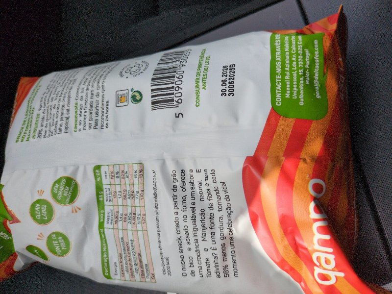 Foto da tabela nutricional