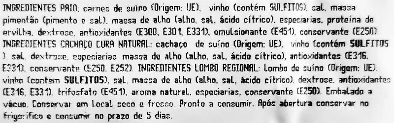 Foto da lista de ingredientes
