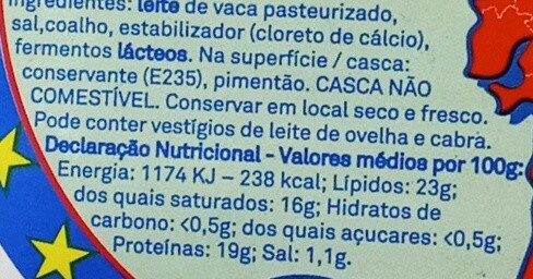 Foto da tabela nutricional