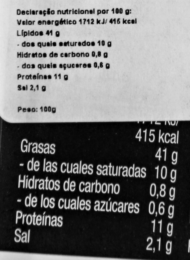Foto da tabela nutricional