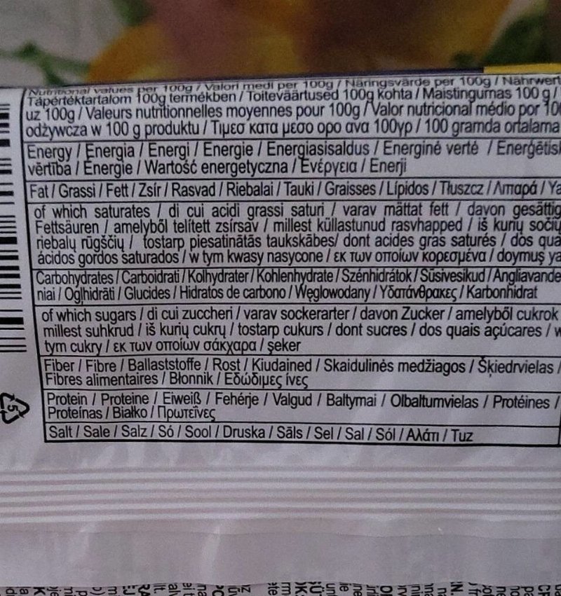 Foto da tabela nutricional