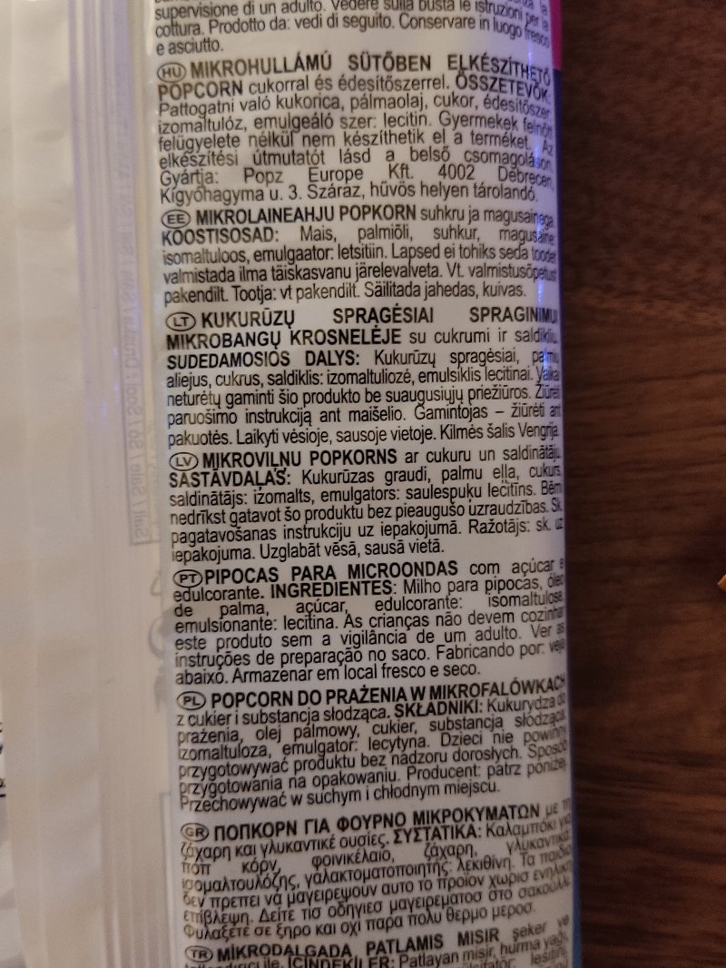 Foto da lista de ingredientes