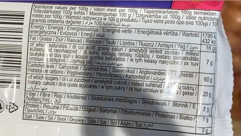 Foto da tabela nutricional