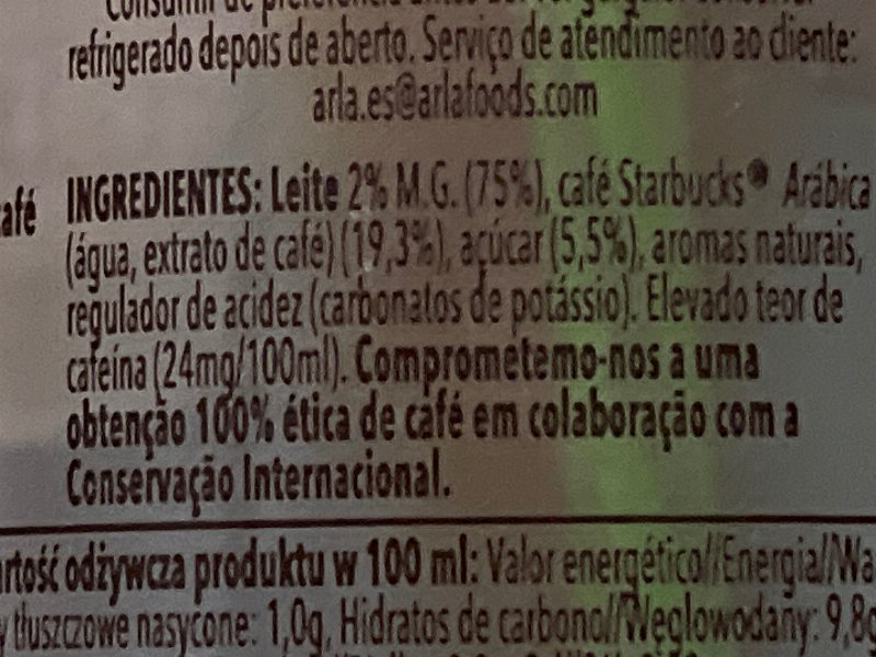 Foto da lista de ingredientes