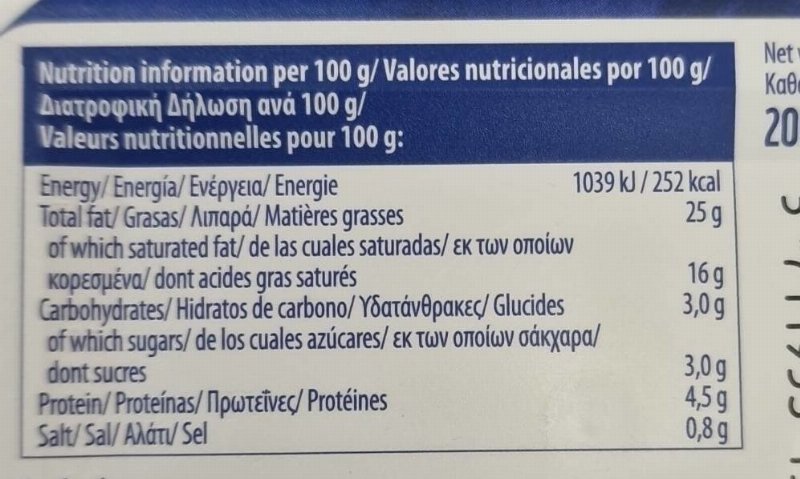 Foto da tabela nutricional