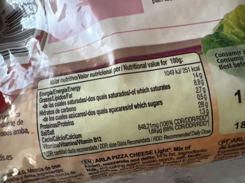 Foto da tabela nutricional