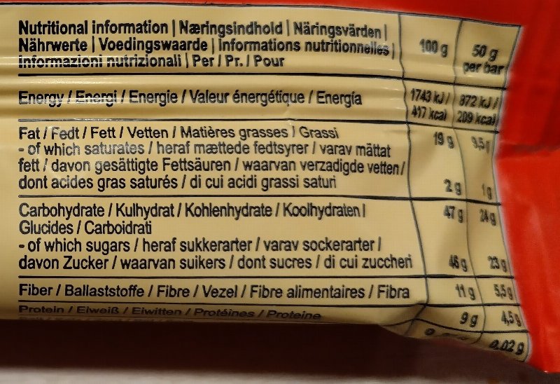 Foto da tabela nutricional
