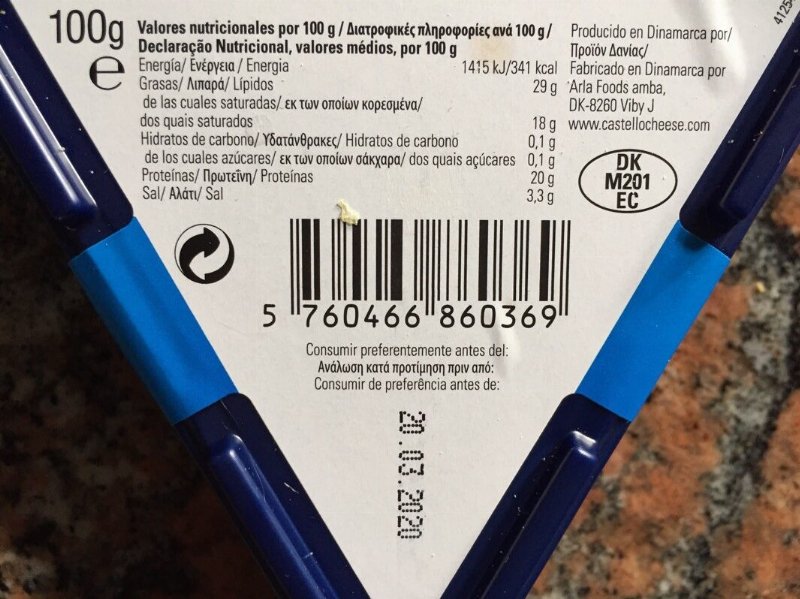 Foto da tabela nutricional